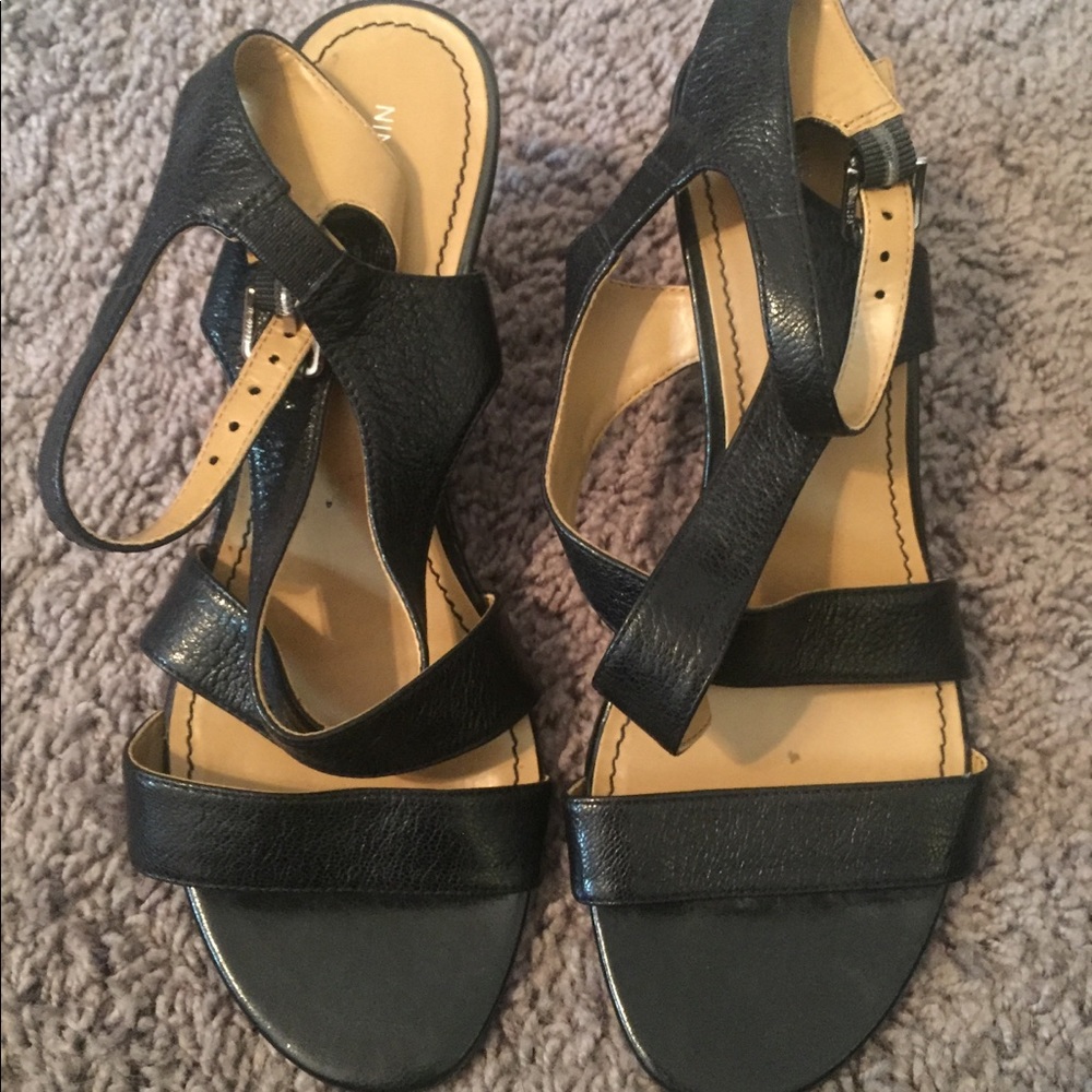 Nine West black strappy wedges, size 7.5